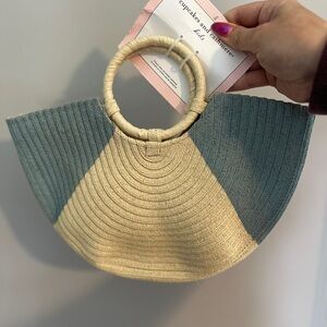 cupcakes & cashmere Kids Two-Tone Woven Bag in Blue and Cream